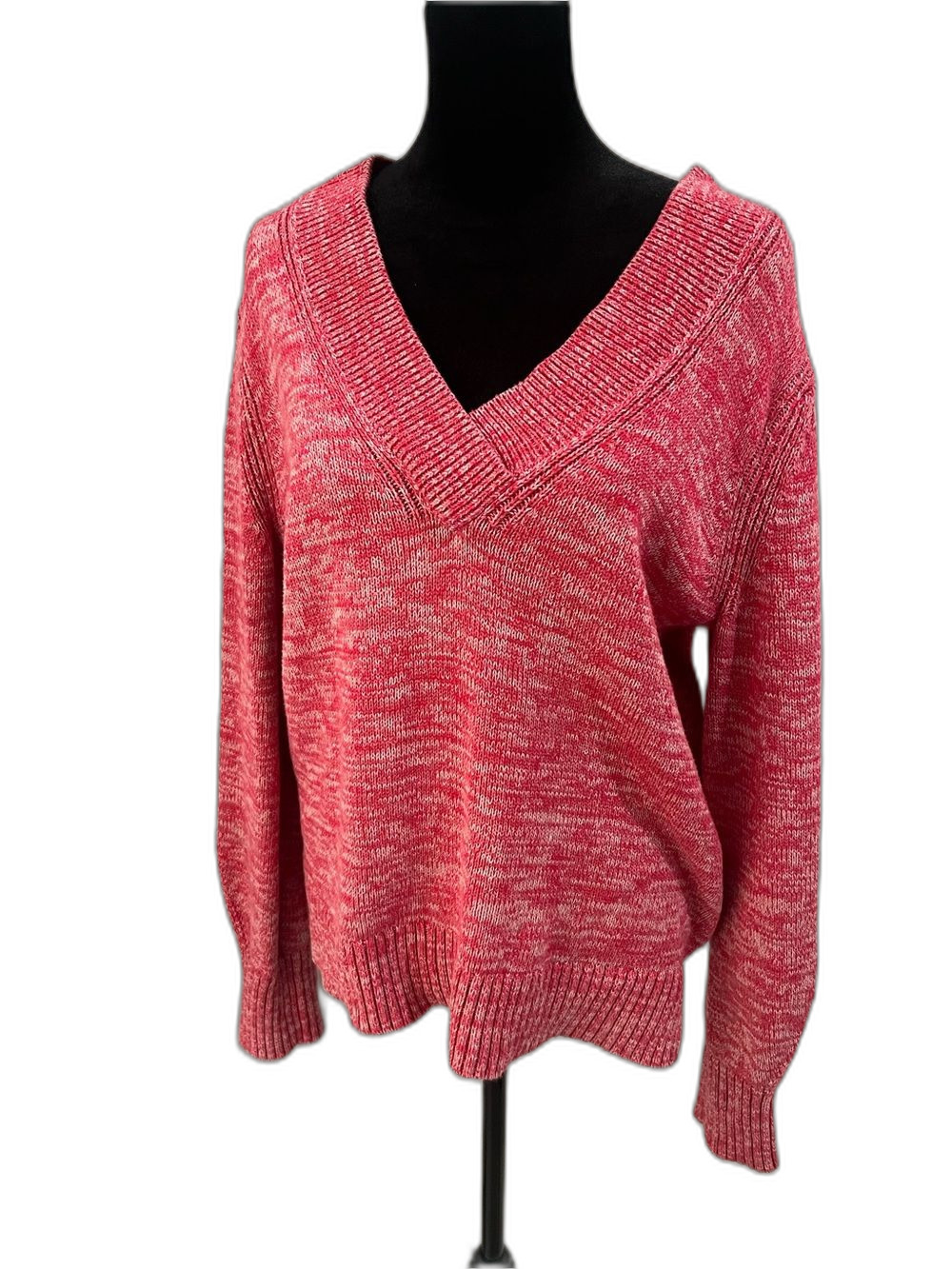 GAP Women’s Medium Pink Red Marled V-Neck Knit Sweater Long Sleeve Pullover